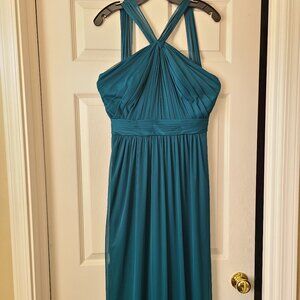 David's Bridal Y-Neck long mesh dress, dark green, size 8, never worn NWT